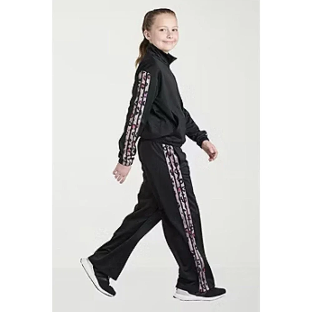 Adidas Girls Track Suit Jacket Pants Black Leopard Pink Size 14 *NWT*